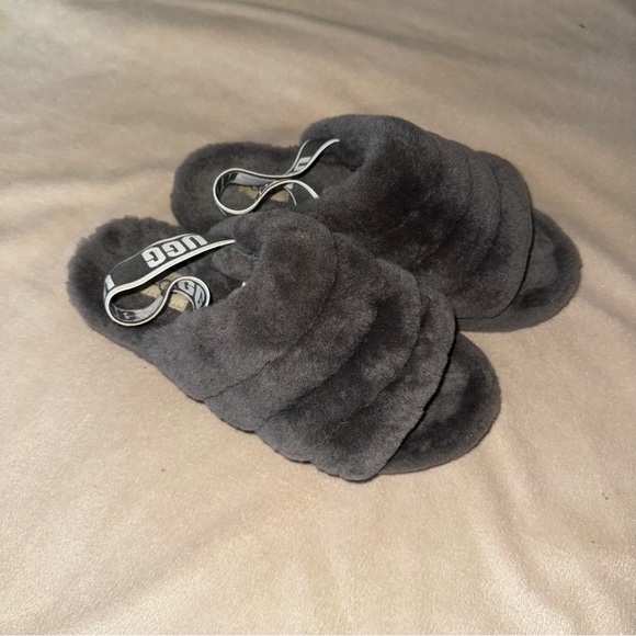 UGG Shoes - UGG Womens Fluff Yeah Slide Slipper Back Strap Gray Size 8